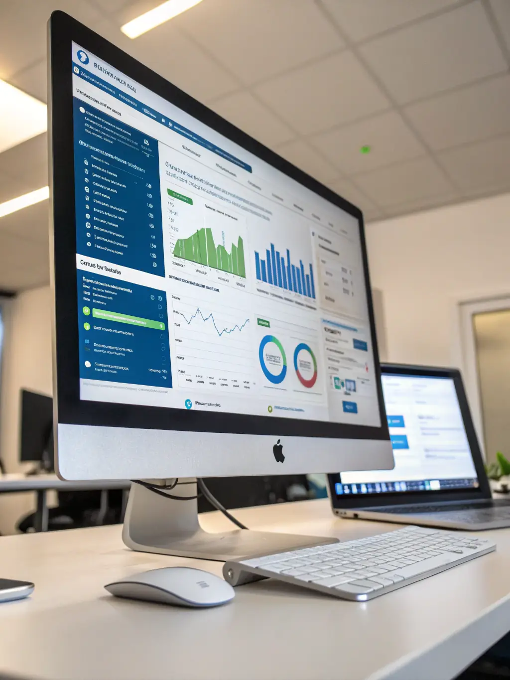 An image showcasing a complex web application dashboard with interactive charts and data visualizations, emphasizing functionality and data management.