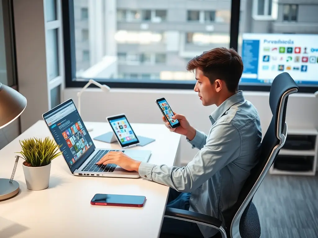 A vibrant image showcasing a community manager engaging with followers on a social media platform, representing AgenciaDigitalPlus's community management services.